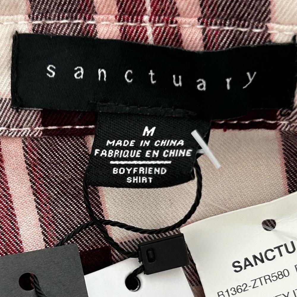 🌸NWT Sanctuary Boyfriend Maroon Plaid Button Down Shirt. Lightweight Flannel. M - Picture 13 of 15